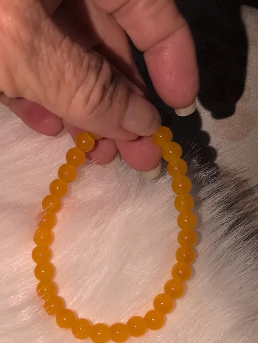 Orange Yellow Marbled Beaded Stretch Bracelet